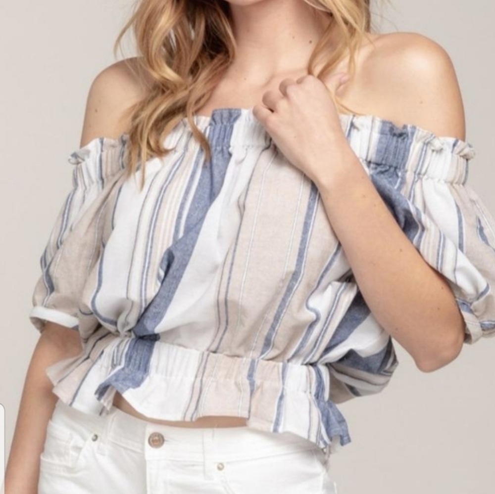 Everly Top Womens Size Large Tan Striped  Summer